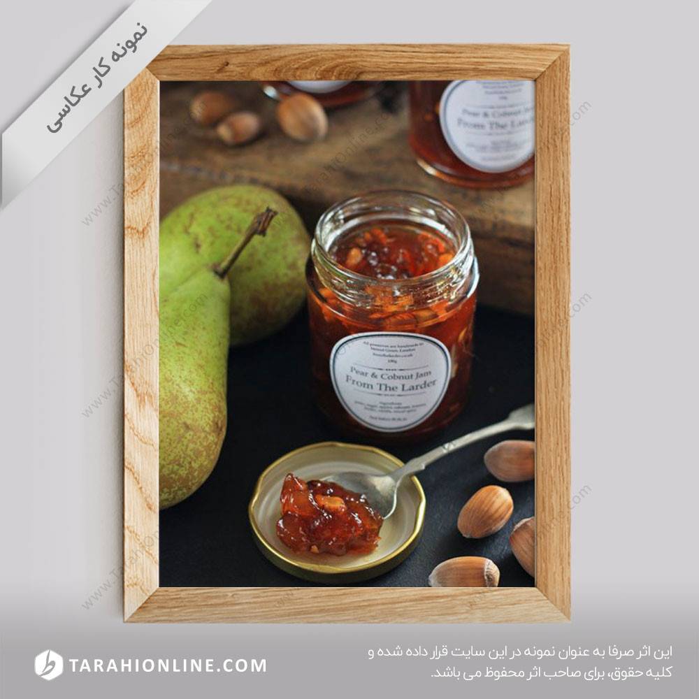 عکاسی از بسته بندی ها - شیشه ی مربای گلابی